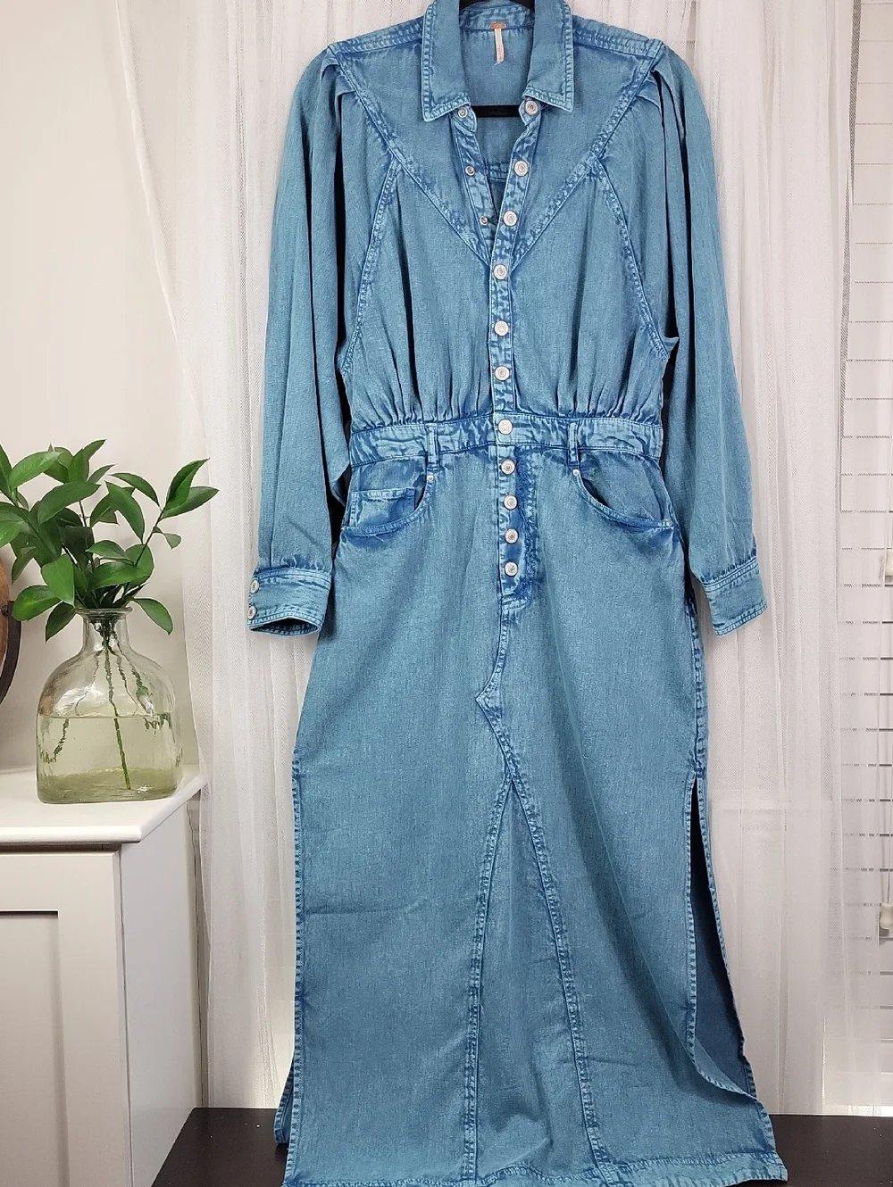 NWOT Free People mad love small denim midi dress‎ in Skyfall. Size M